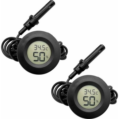 RHG Pack Mini thermomètre numérique hygromètre hygromètre à affichage LCD avec sonde pour réservoir de cage de tortue de reptile d'aquarium (noir)