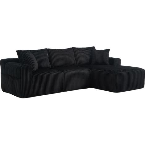 Canapé modulable avec méridienne et 2 places, velours côtelé doux, 5 coussins inclus, poches latérales et porte‑gobelets – Idéal pour salon, appartement et studio (1/5)