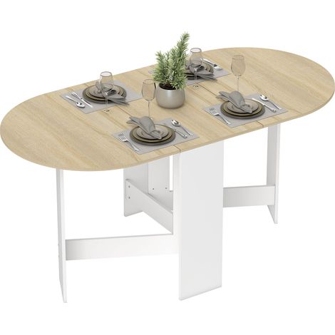 Table à manger pliante, table pliante cuisine ovale jusqu'à 6 personnes, pour petits espaces, salle à manger, bois naturel