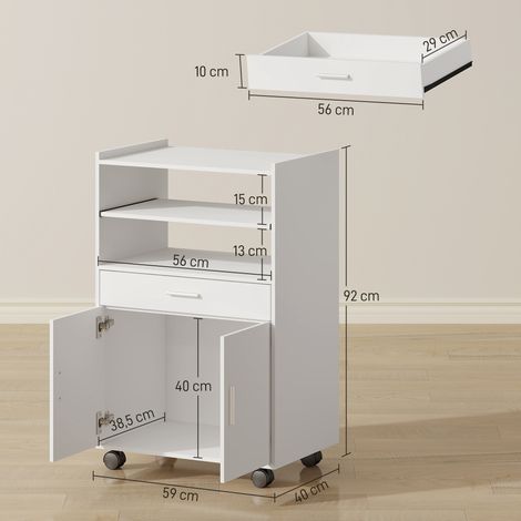 Mikrowellenschrank, Regal, Doppeltürschrank, Schublade, Rollen, Weiß (1/5)