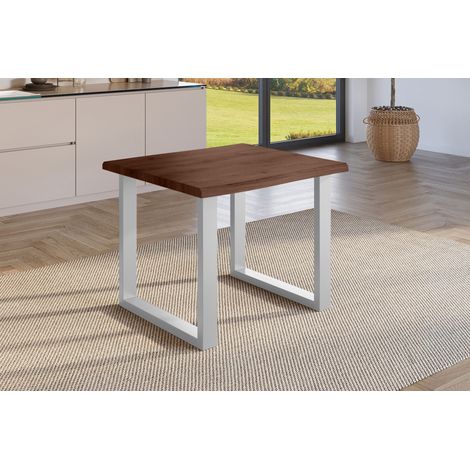 Esstisch Baumkante Holz-Optik Nussbaum 80 x 80 U-Gestell silber JULIUS (1/5)