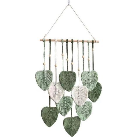 Macramé Tenture Murale Boho Déco, Macramé Tapisserie avec Feuilles Vertes Tapisserie Tenture Murale pour Chambre Chambre D'enfants Décoration Murale (Vert) (1/5)