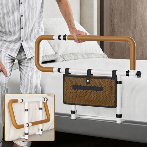Barrière de Lit Adulte Pliable, Barre d’Appui Réglable en Hauteur et Largeur, Poignées Antidérapantes, Poche de Rangement, Aide pour Se Lever du Lit pour Personnes Âgées (1/5)