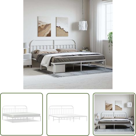 The Living Store Bettgestell mit Kopfteil Metall Weiß 193x203 cm - Bettes Gestell - Metallbettfundament - Doppelbett - Boxspringrahmen - Weißes Bettgestell (1/5)
