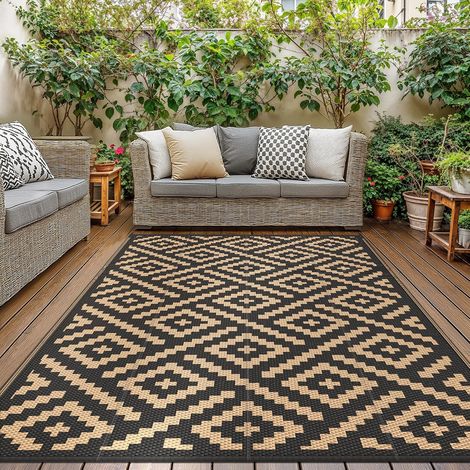 Tapis extérieur imperméable pour terrasse 150x240cm Noir Brun (1/4)