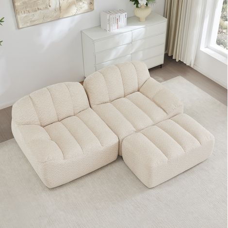 Divano modulare senza struttura 2 posti a L con ottomana, 210 x 165 x 79 cm, beige (1/5)