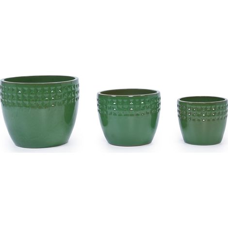 Set di 3 vasi in ceramica fatti a mano verdi con rilievo romboidale, 38,1/30,5/22,9 cm (1/5)