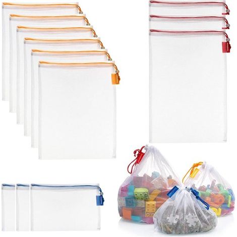 12er-Pack waschbare Aufbewahrungsbeutel aus Netzgewebe für Badezimmerspielzeug (1/5)