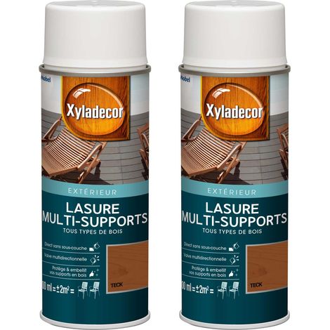 Xyladecor – Lasure aérosol extérieure mat teck 400 mL – Lot de 2 – Pour tous types de bois – Séchage rapide en 15 min – Application directe