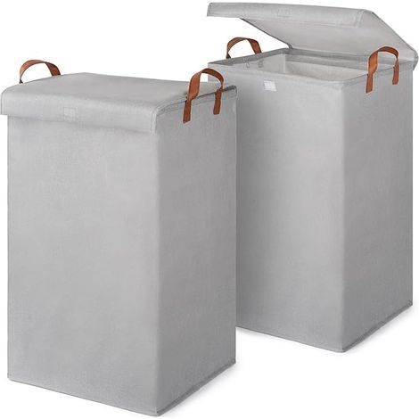 80L Grands Paniers à Linge avec Couvercle Sac de Rangement Pliable avec Poignées pour Vêtements Jouets Bac à Linge pour Salle de Bain Chambre à Coucher (1/5)