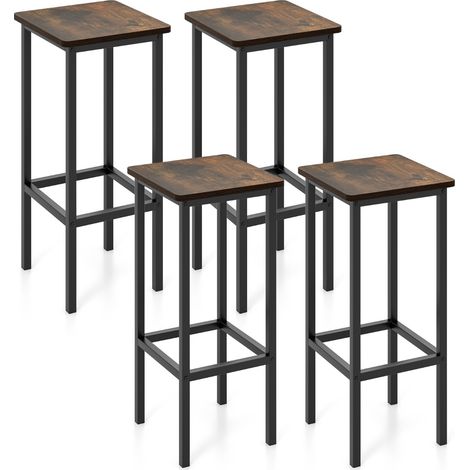 Set di 4 sgabelli da bar con gambe in metallo e poggiapiedi, Sgabelli da bar di 65cm industriali per cucina Marrone (1/4)