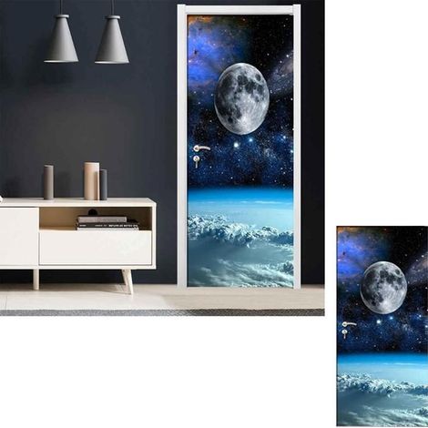3D-Fotoaufkleber „Porte“ – Abnehmbare Raumdekoration mit Trompe-l’œil-Effekt, blaue Weltraumplaneten