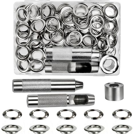 20mm Kit de Grommets Eyelets Outils 50PCS Œillet et 50PCS Rondelle Metal Ensembles Oeillet Grommet Kit avec Outil Socle Poinçon pour Bâches Tentes Cuir
