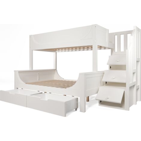 Litera infantil blanca con escalera-armario y cajones 90x200 / 140x200 cm (1/5)