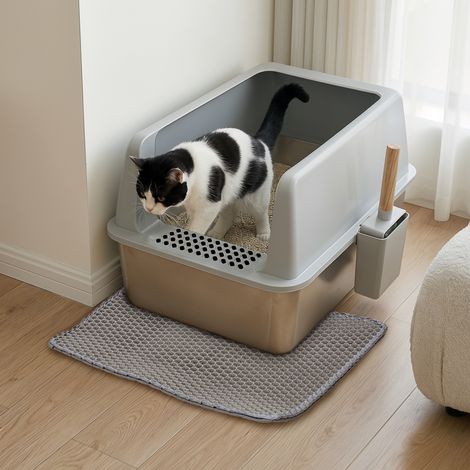 BingoPaw XL Extra Large Cat Litter Box Stainless Steel Leakage Big Pan High Sides Box Mat