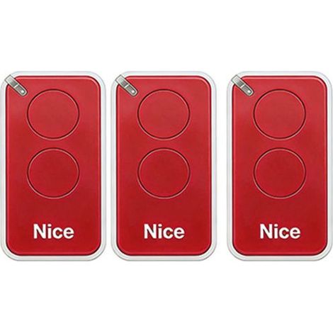Lot de 3 télécommandes pour Nice INTI2B 433.92MHz, 2 canal, pour systèmes d'automatisation de portails et de garages, couleur rouge