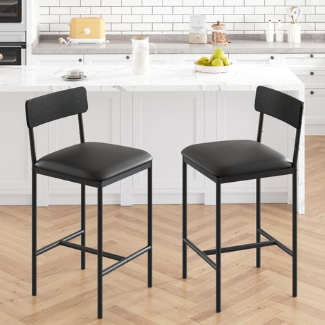 Tabouret Bar Industriel, Lot de 2, Chaise Bar Cuisine, avec Dossier, Cadre en Acier, Montage Facile, Style Industriel, noir (1/5)