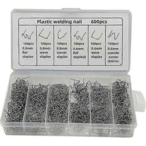 Kit de 600 agrafeuses de soudage plastique pour la réparation de pare-chocs et d'ailes. comprenant une agrafeuse chauffante et des agrafes de soudage. (1/4)