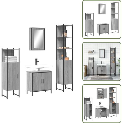 Armoire d'évier - vidaXL Ensemble de meubles de salle de bain 4 pcs Sonoma gris - Miroir de salle de bain