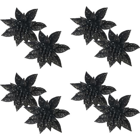 Fleurs Artificielles Noël - 8 Pièces Fleurs Dorées à Paillettes - Tige Métallique - Décoration Arbre, Couronne, Guirlande (1/5)