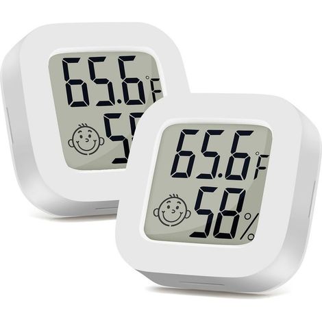 2 Pack Thermometre Interieur MiniThermomètre Hygrometre Haute Précision Température Hygromètre Moniteur avec Air icône Confortable pour Cuisine Chambre de Bébé Serre Entrepôt Bureau, OUYLAF (1/4)