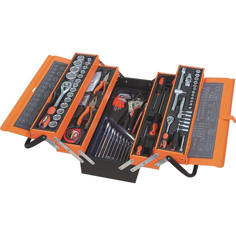 Caisse à outils 85 outils – Acier chrome vanadium – 18 douilles 1/2" – 12 douilles 1/4" – 1 clé à cliquet 1/2" 72 dents – Stilker