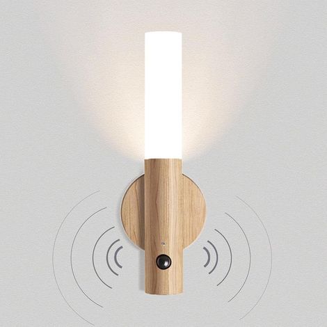 Wireless Wooden Wall Light, Battery Operated, Motion Sensor, Indoor, Rechargeable, Magnetic, LED Night Light for Stairs and Bedroom, Warm White (1/5)