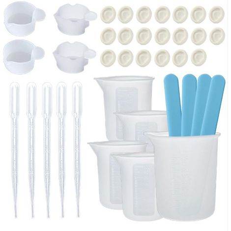 Pinceau mélangeur résine, godet doseur silicone avec baguettes de mélange, repose-doigts pour bricolage DIY moulage (1/5)