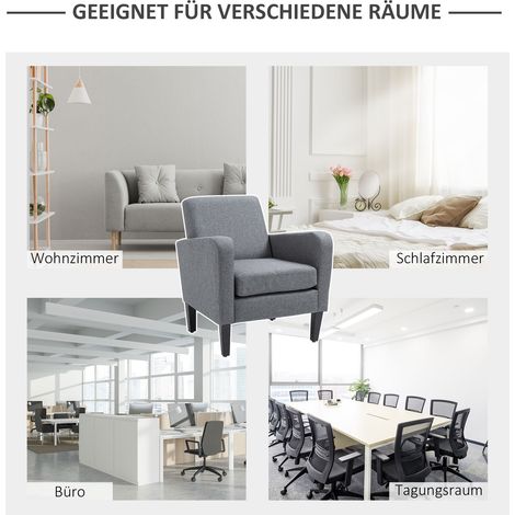 Fauteuil relax individuel en tissu aspect lin gris clair, avec accoudoirs et pieds en bois, 66x72x74 cm (1/5)