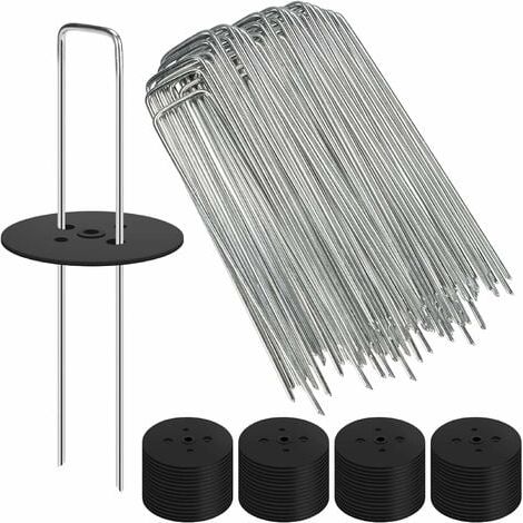 Plantez du paillis avec 60 agrafes de jardin de 15 cm, des piquets renforcés pour le tissu de contrôle des mauvaises herbes. (1/4)