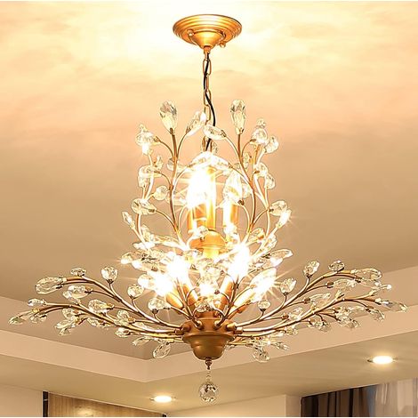 Ganeed Crystal Chandeliers,Vintage Pendant Lighting Crystal Chandelier Lighting Fixtures with 8 Lights,Ceiling Light Fixture for Living Room Bedroom Restaurant Porch Hallway (Gold) (1/5)