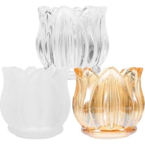 Bougeoir en Verre Tulipe Lot De 3 Supports pour Bougies Chauffe-Plat Photophore Verre Décoratif pour Table Mariage Maison Centre De Table 2.76 X 2.76 X 2.68 in (1/4)