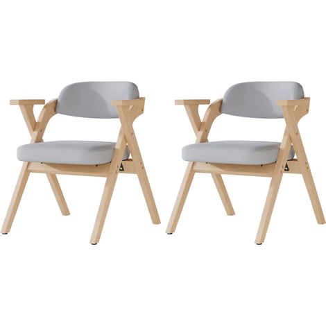 Set de 4 sillas de comedor plegables de madera y lino gris con reposabrazos MODENUIT (1/5)