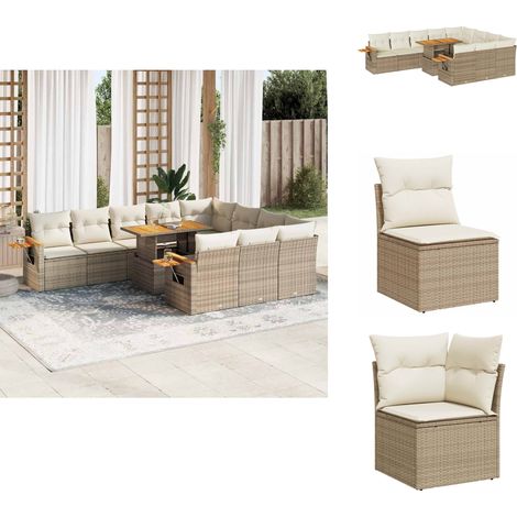 Salon de jardin 11pcs avec coussins beige résine tressée acacia - Ensemble De Canapés De Jardin - Ensembles De Canapés De Jardin - Ensemble De Canapés D'extérieur - Salon De Jardin (1/5)