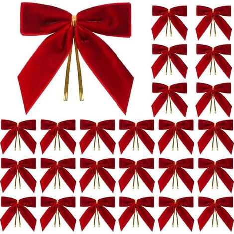 XFSRG Noeud Rouge en Velours avec Rubans Dorés Set De 24 Décorations De Noël pour Sapin Et Maison (Rouge) Rouge Roug BOULE DE NOEL (1/5)