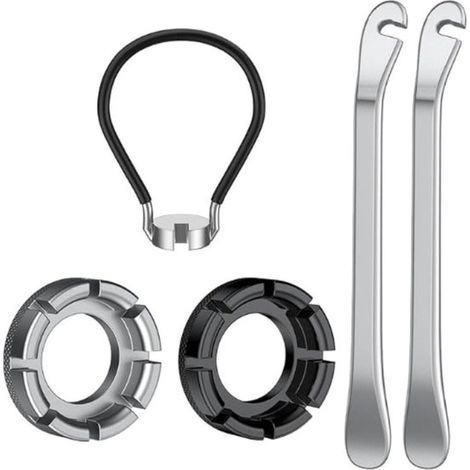 Set di 2 tendiraggi con robusti attrezzi per bicicletta per la manutenzione e la regolazione delle ruote. (1/5)