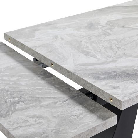 Table extensible (99-159×74cm), table à manger télescopique, table de cuisine gain de place, surface de travail large, design flexible, pour bureau à domicile et salon, plateau gris à piètement colonn (1/5)