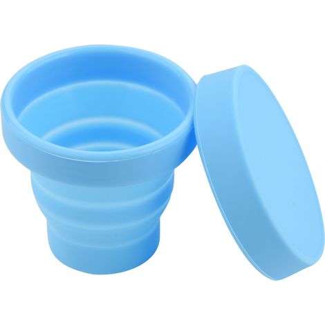 Gobelet télescopique pliable en silicone bleu, idéal pour les voyages, le camping et les activités de plein air. (1/5)