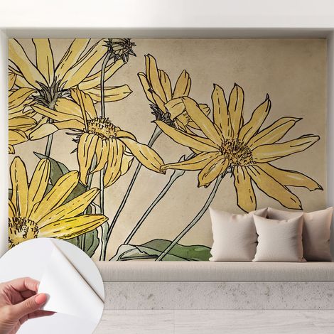 Selbstklebend Tapete modern - Wanddeko für Küche - Klebefolie Wand - luxus Look Aquarellblumen 208x146 cm (1/5)
