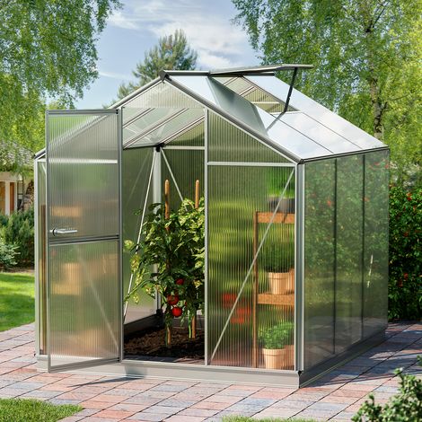 GFP Invernadero ECO-Star 3 estructura de aluminio 192x192 cm, placas de policarbonato de 8 mm - con sistema de apertura automático de ventanas y base de cimentación (1/5)