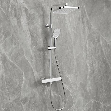 Duschsystem mit Thermostat, 32cm Regendusche, höhenverstellbar, Chrom (1/5)