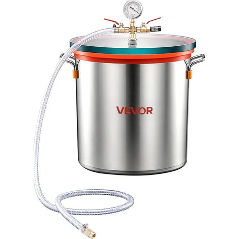 VEVOR Chambre a Vide 34,1 L Chambre de Degazage sous Vide Acier Inoxydable pour Moulage Resine, Stabilisation Bois, Degazage Silicone et Platre, avec Couvercle en Verre Trempe, Tuyau, Filtre a Air (1/5)