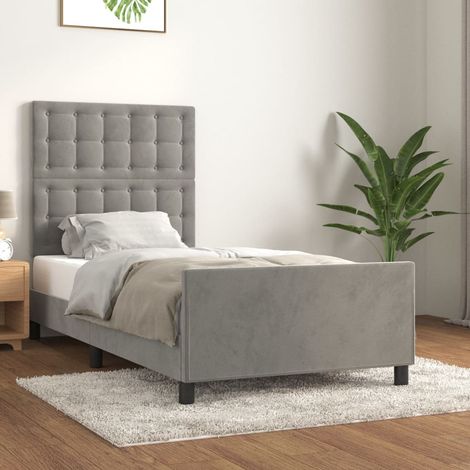Lit adulte-90 x 190 cm, Cadre de lit avec tĂŞte de lit, Lit Simple, Structure de lit Gris clair 90x190 cm, Velours PDKEI52544 (1/5)