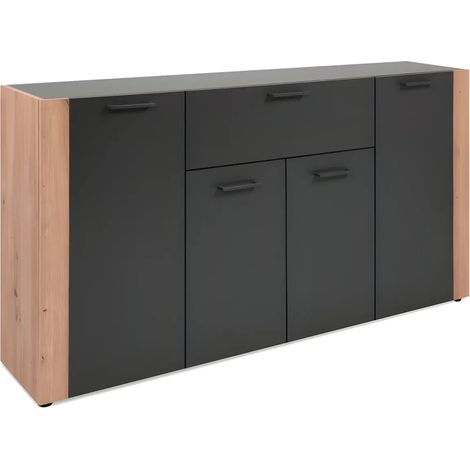 Madia Soggiorno Moderna 4 Ante 1 Cassetto Credenza Rovere Antracite