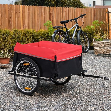 Remorque vélo 2 roues en tissu Oxford rouge transport de charges (1/5)