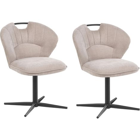 Set of 2 Swivel Dining Chairs Beige Chenille Upholstery Full Swivel Curved Backrest WORCESTER (1/5)