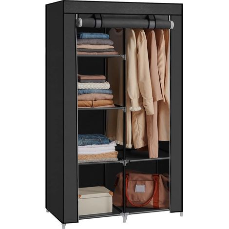 Songmics – Armoire penderie en tissu intissé 170 x 88 x 45 cm noir – Cadre métallique stable – Housse respirante – RYG84H