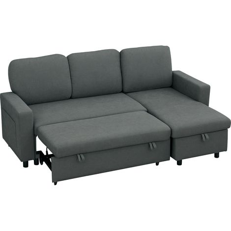 HOMCOM Pull Out Sofa Bed L Shape Corner Sofa w/ Reversible Chaise Dark Grey (1/5)