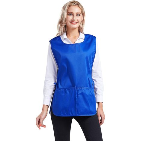 Tablier pour femmes Plaine Large Pocket Side Fastening Tablier rouge bleu royal avec profondes, blouse avec attaches latérales pour CF3137 (1/5)