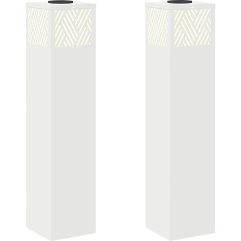Lot de 2 lampes de chemin solaires design moderne 18 x 18 x 80 cm avec activation automatique en acier blanc (1/5)